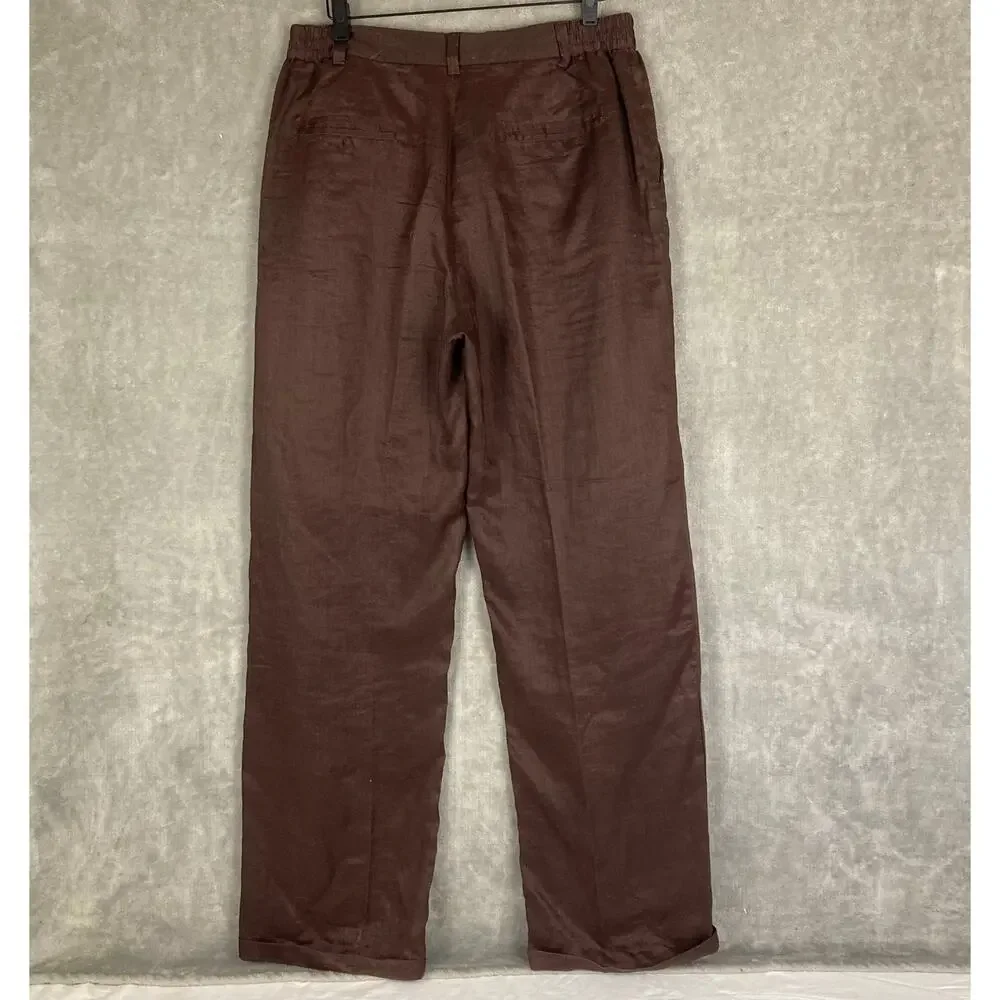 God Body Collection 100% Linen Trousers Pants Mens 34/33 Chocolate Brown Preppy